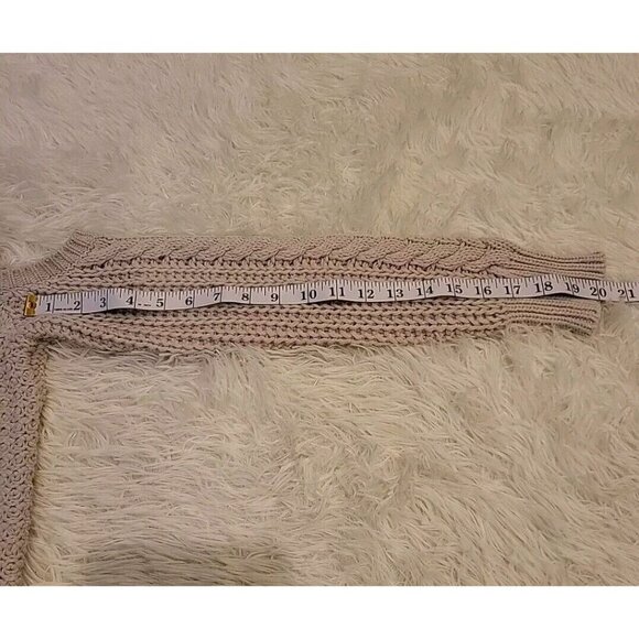 Aeropostale Womens Ivory Tan Cold Shoulder Open Knit Sweater Medium Mock Neck - Picture 11 of 11